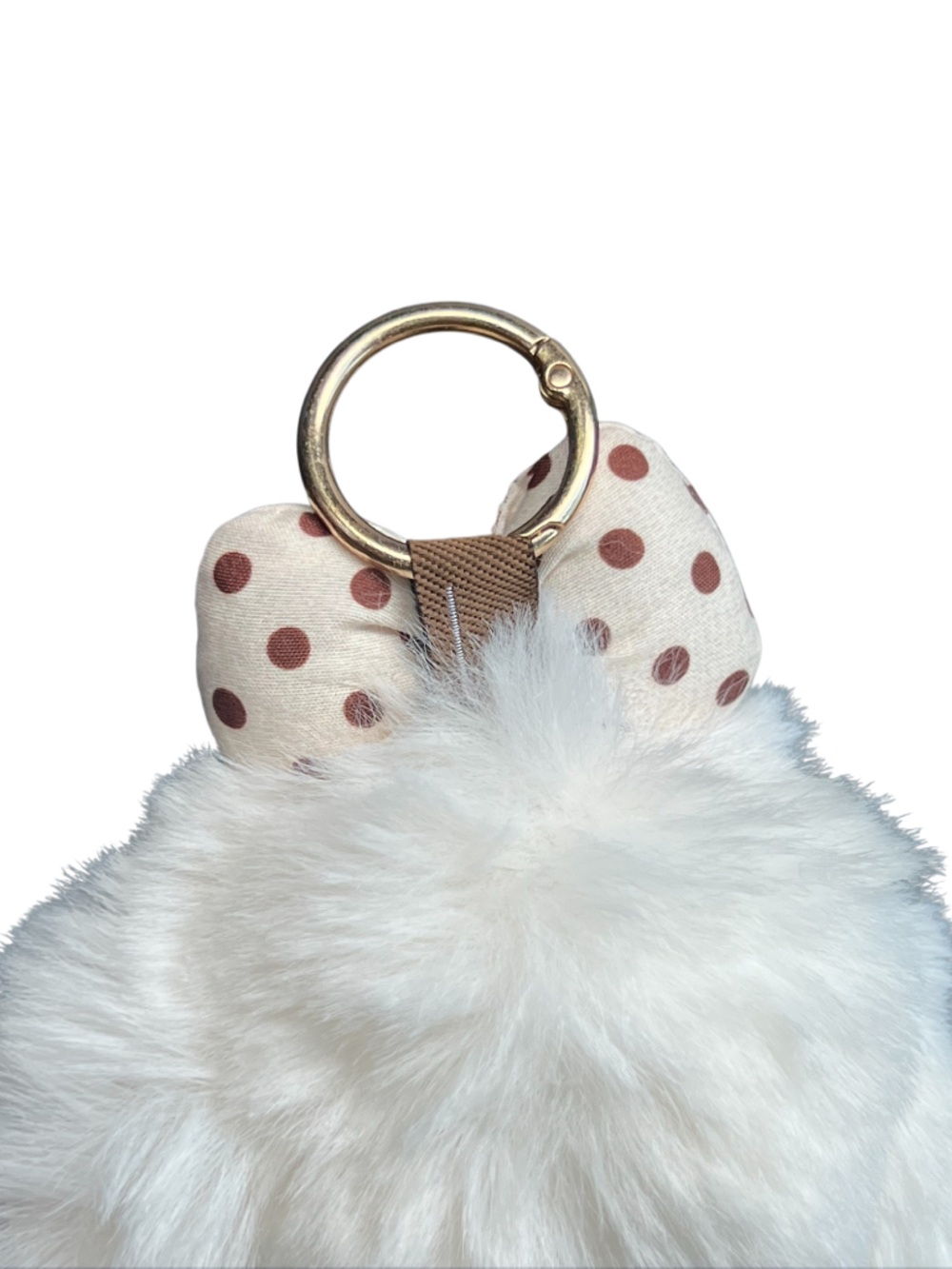Purse Charm Fluffy Bunny White with Polka Dot Bow - Picture 4 of 5